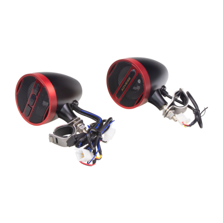 Zvukový systém na motocykl, skútr, ATV s FM, USB, BT, barva červená/černá