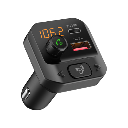 Bluetooth/MP3/FM modulátor bezdrátový s SD portem do CL s 3D stereo, USB-C / USB QC3.0